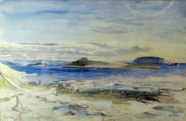 RAY HOWARD JONES pencil and watercolour - Bristol Channel coast entitled verso 'Islands off Sully