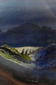 ROB PIERCY watercolour - dramatic scene of Tanygrisiau Dam, Ffestiniog, signed, 26 x 18 cms