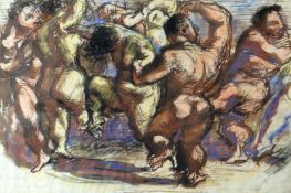 TR ROTHWELL watercolour/mixed media - study of dancing nude figures, signed and inscribed 'There are