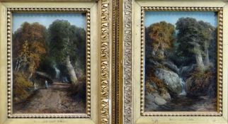 WILLIAM E JONES (fl. 1849-1870) oil on boards, a pair - landscapes in contemporaneous gilt frames,
