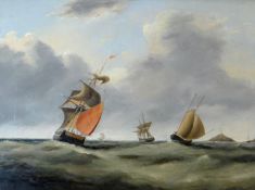 HENRY BIRCHALL oil on canvas - ships in full sail with Mumbles Lighthouse in background entitled