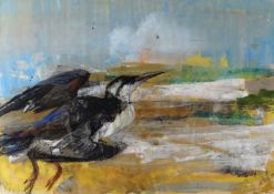 RAY HOWARD JONES mixed media - study of a shearwater in flight, signed and dated 1953, 14.5ins x