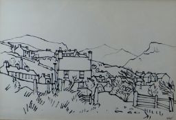 SIR KYFFIN WILLIAMS RA brush and ink - Nantlle village entitled verso 'Talsarn' (sic) to label,