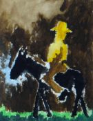 JOSEF HERMAN watercolour - male figure on donkey, with Vincent and Louise Kosman gallery label