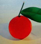 ROBERT McPARTLAND oil on board - an orange with stalk and leaf entitled verso 'Orange II' with