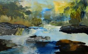 KAREN PEARCE oil on board - the Rheidol Valley, near Aberystwyth, signed and dated 2015, 8.5 x 13.