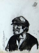 SIR KYFFIN WILLIAMS RA watercolour - preparatory head and shoulders portrait of a rugged farmer with