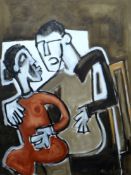 MIKE JONES oil on canvas - two embracing figures, entitled 'The Kiss', signed, 40 x 30ins (102 x