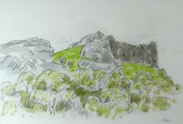 SIR KYFFIN WILLIAMS RA watercolour - rocky West Wales landscape 'Castell Cennin', signed with