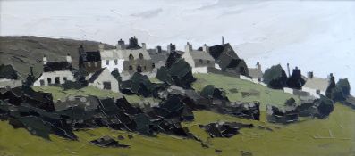 SIR KYFFIN WILLIAMS RA oil on canvas - view looking up to hillside village in distance, 'Howard
