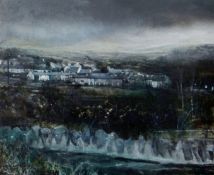 DARREN HUGHES mixed media - North Wales quarrying village signed and dated 2006, 8 x 9.5 ins (20 x