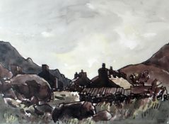 SIR KYFFIN WILLIAMS RA watercolour - group of cottages, Caernarfonshire, signed with initials and