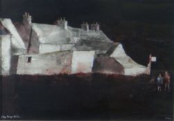 JOHN KNAPP FISHER watercolour - two figures and old white-washed buildings, entitled verso 'To The