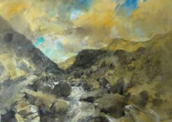 WILLIAM SELWYN expansive watercolour - 'Sunset, Nant Peris', signed and with Thackeray Gallery label