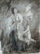 AUGUSTUS JOHN black ink and wash - two figures running, entitled verso on The Lefevre Gallery