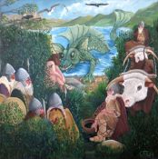 CARL FE HODGSON oil on canvas - 'The Afanc of Conwy', monogrammed, 30 x 30ins (76 x 76cms)