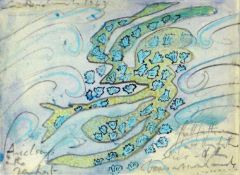 CERI RICHARDS mixed media - small watercolour, crayon and pen and ink, entitled 'Ariel Sings in