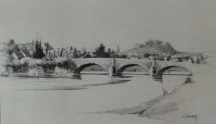 EDGAR MAYBERY pencil on paper - view of 'Caerleon', signed, 6 x 10ins (15 x 25cms)