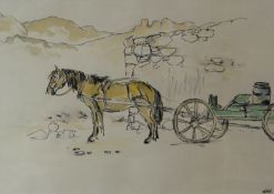 SIR KYFFIN WILLIAMS RA watercolour - horse and cart, Argentina, entitled on Tegfryn Gallery label