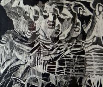 JOHN UZZELL EDWARDS mixed media - black and white abstract drawing entitled verso 'Heads circa