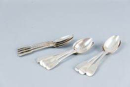 A mixed parcel of eleven silver serving spoons, majority George IV, 16 ozs