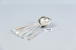 Five plain silver soup spoons, 8.2 ozs, London 1947