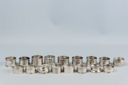 A parcel of fifteen silver napkin rings, assorted dates, 11.5 ozs