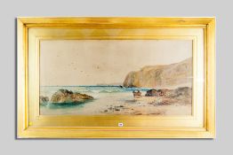 ALBERT PROCTOR watercolour - expansive coastal scene, North Wales with boats and fishermen,