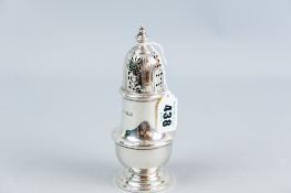 A silver beehive sugar castor, 6 ozs, Sheffield 1912 (slight impact damage to the centre part of the