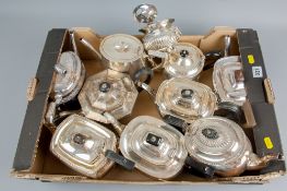A parcel of approximately ten electroplated teapots