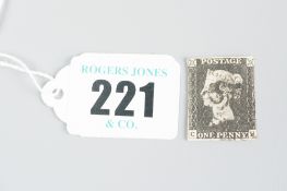 An 1860 Penny Black (C-H), two close margins only with black MX cancellation