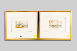 EDGAR J VARLEY two miniature watercolour sketches - 'Cottage in Bosham' and 'Bosham Harbour', each 6