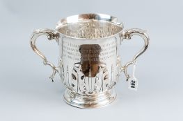 A large twin handled silver trophy cup, inscribed - 'Lincolnshire Agricultural Society, Merchant