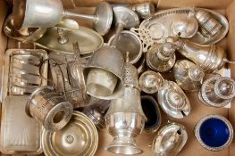 A small parcel of mixed electroplated condiments, an electroplated ink stand, two goblets etc