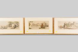 HENRY G WALKER set of three chromolithographs - 1. Caernarfon Castle with shipping  2. Conwy
