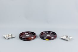 Two square silver ashtrays, one with engine turned border and each being a sporting presentation and