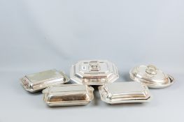 Five good oblong and oval electroplated lidded entree dishes