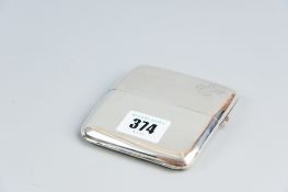 A double hinged twin lid plain silver cigarette case with corner monogram, 4 ozs, Birmingham 1912
