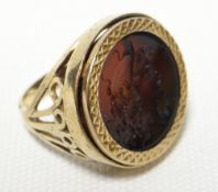 A believed 9ct yellow gold (hallmark worn) portrait-seal ring, 6.3gms