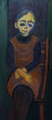 GUTA VARDY oil on board - seated lady, signed, 38 x 17ins (97 x 43cms)
