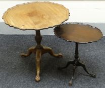 A faded-mahogany tilt-top galleried table with scrolling bordered top upon tripod supports with