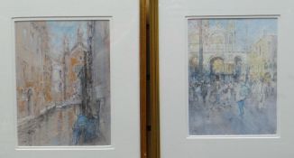 DIANA ARMFIELD RA pastel and mixed media, a pair - entitled verso 'Feeding the Pigeons, Piazza San