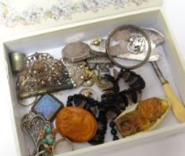 A box containing dress and silver jewellery etc