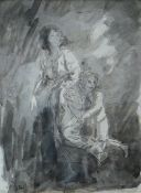 AUGUSTUS JOHN black ink and wash - two figures running, entitled verso on The Lefevre Gallery