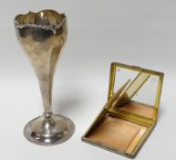 A square machine turned silver compact, Birmingham 1973; together with a hallmarked silver rose