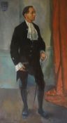 COLIN JONES oil on board - full portrait of standing gentleman in ceremonial dress, signed and
