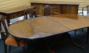 A quality Regency Hepplewhite reproduction solid mahogany dining suite comprising twin-pedestal