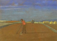 ATTRIBUTED TO JOHN NASH pastel drawing on both sides (frame glazed twice) - 1. figure working in a