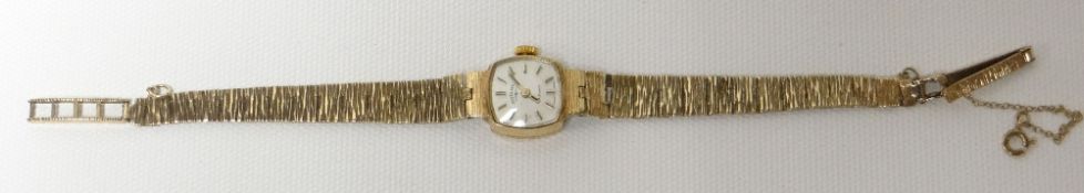 A Rotary ladies 9ct gold wristwatch with textured bracelet, 15.7gms