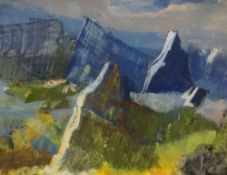 RAY HOWARD JONES gouache - entitled verso 'Rocks of the Night Watch' signed verso, 8 x 10ins (20 x